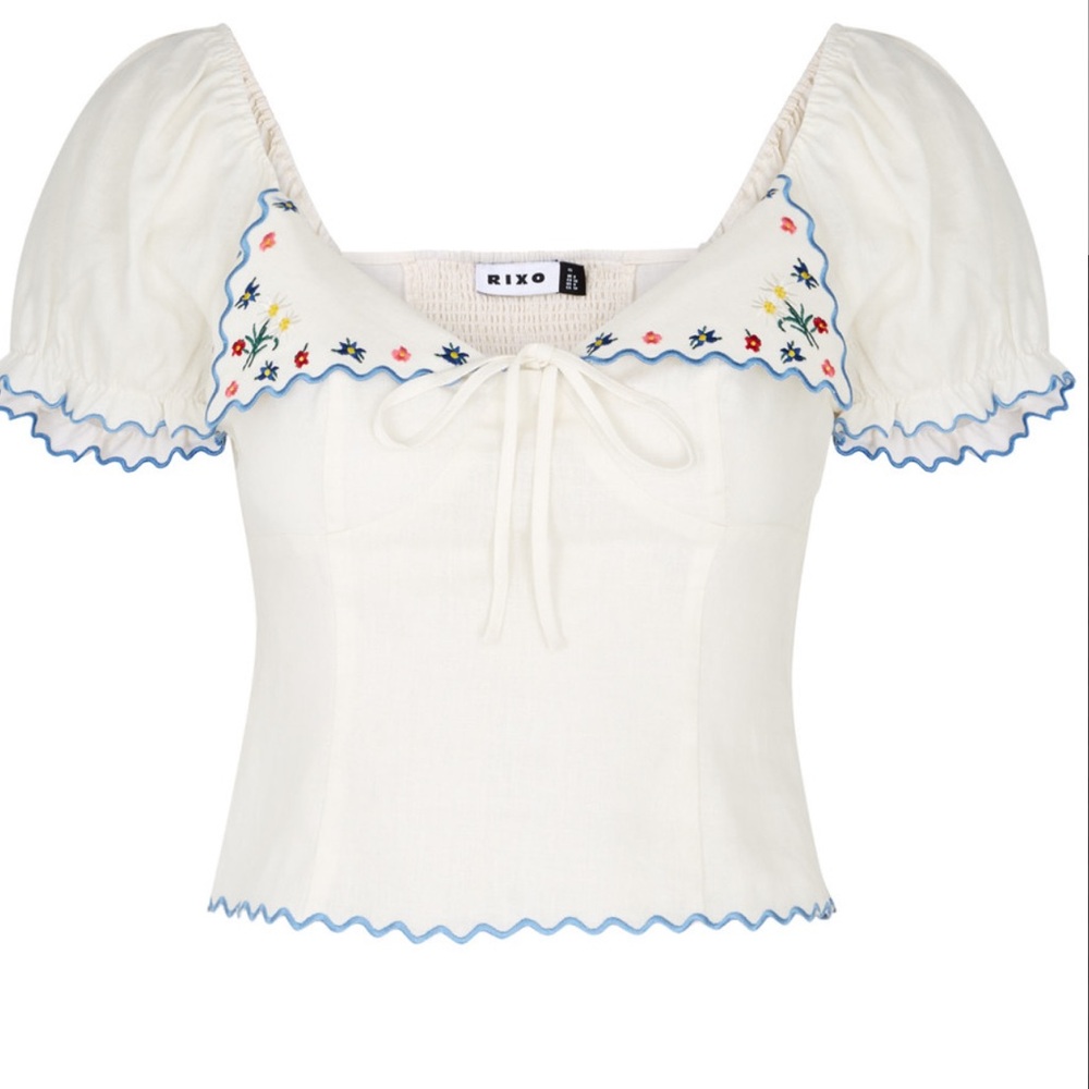 RIXO Didi Floral Embroidered Top